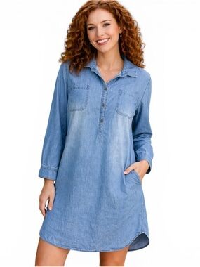 Lightweight Denim Faded Glory Light‎ Blue Cotton Shirt Dress XXL